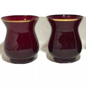 Set of 2 tag Red Votive Candle Holders with Gold Trim, Christmas Candle Holders